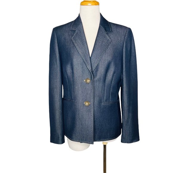 Kasper Tailored Blazer Pleated Waist Shield Buttons And Stitching Sz 8 NWOT - Picture 1 of 11